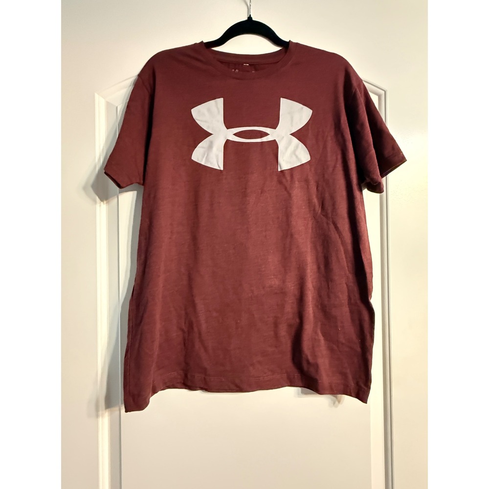 Under Armour T-Shirt Mens XL Maroon Big Logo Loose Fit Tech Tee Activewear Gym